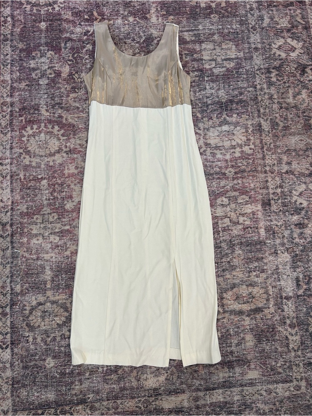 Vintage Y2K boutique Sleeveless Metallic Gold and Ivory Maxi Dress - 10